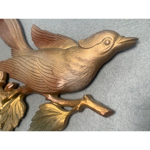 Vintage Syroco Gold Bird Wall Plaques Dogwood Branch Design 1960s - Picture 3 of 10